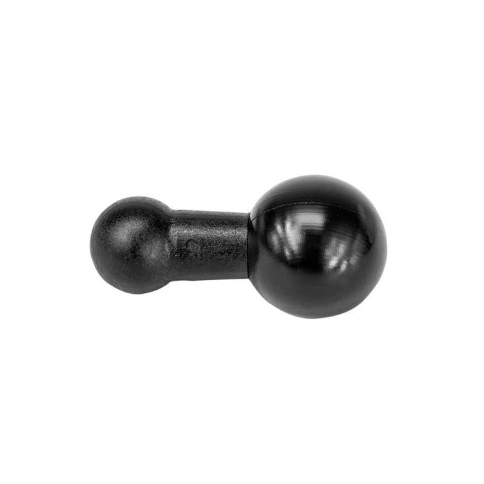 The 20mm Ball to 17mm Ball Adapter is a durable black metal mount shaft with a polished round end and a smaller matte end, perfect as an Arkon mount adapter; shown isolated on a white background.