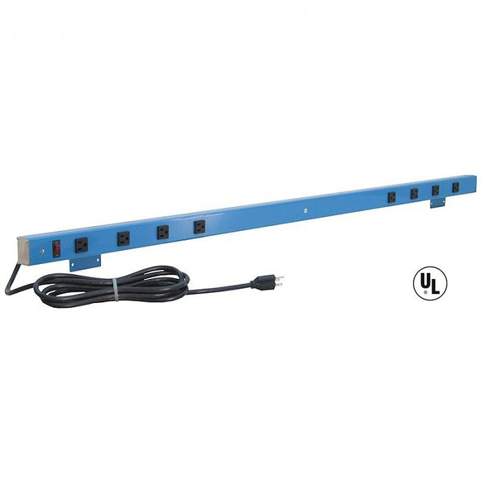 Aluminum Plug Strip Back Mounted with Lighted Switch - 8 Outlets - 15-Amps - 96" Long