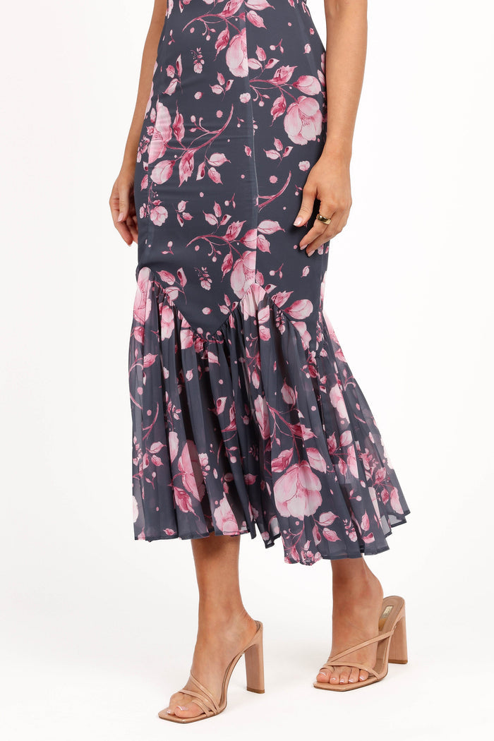 Petal and Pup USA DRESSES Ashton Midi Dress - Steel Gray Floral (Hold for Rack)
