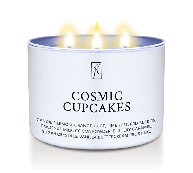 Candle Tin of 'Cosmic Cupcakes' Scented candle with a white background by Kringle Candle