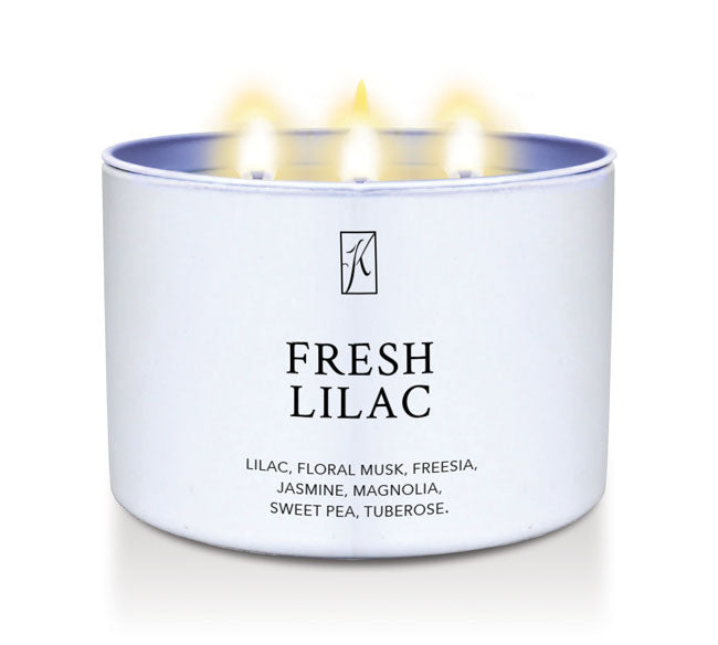 Fresh Lilac Candle Tin with brand logo on a white background