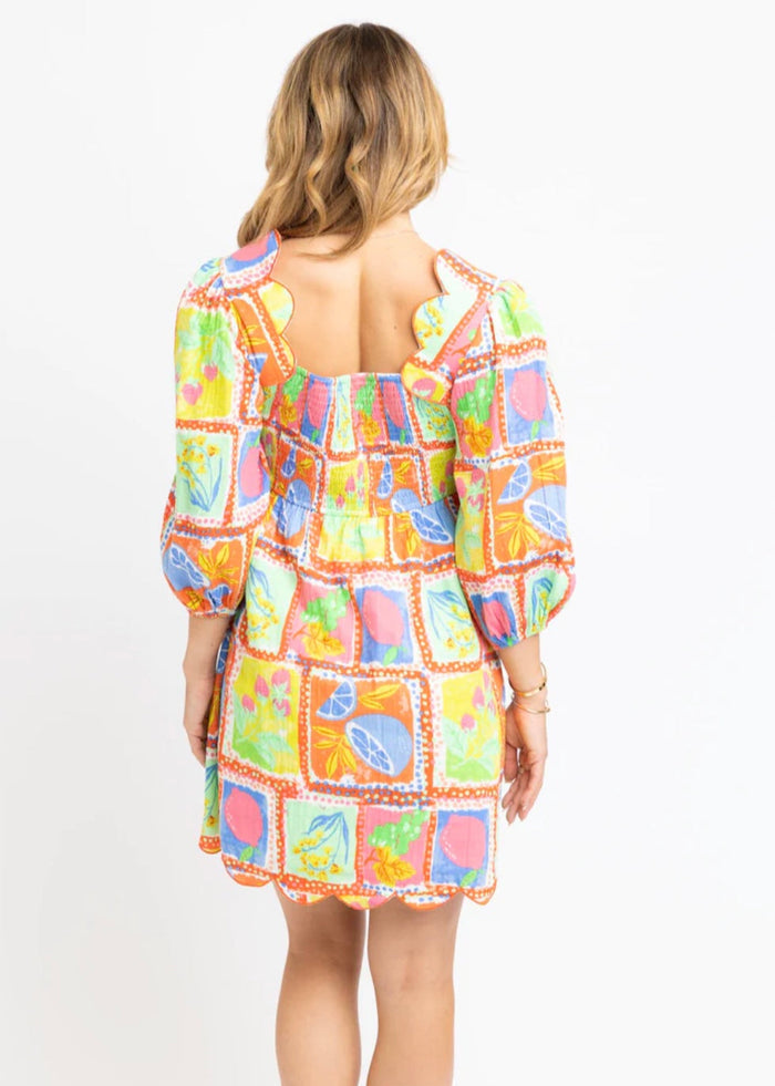 Fruit Gauze Scallop Dress - Lime
