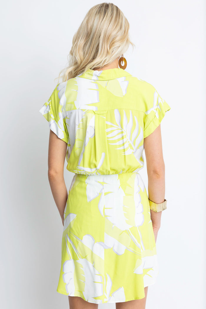 Little Sunshine Palm Leaf Tie Button Up Dress