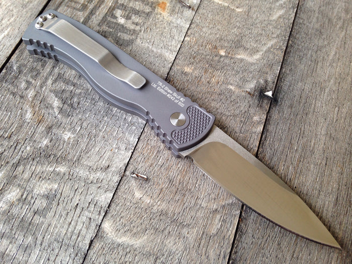 Protech TR-2.63 Skull Gray Tactical Response Automatic Knife (3" Satin) - GearBarrel.com