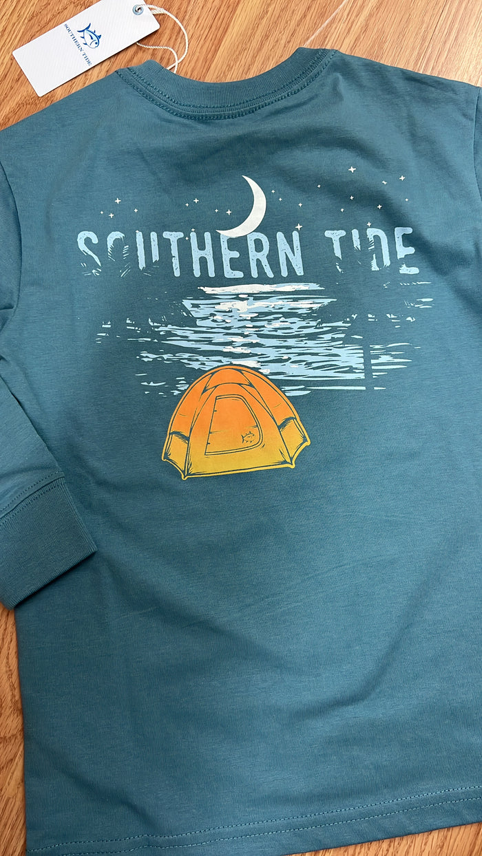 Southern Tide Youth Long Sleeve Coastal Camping Tee - Sea Blue