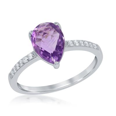 Sterling Silver Amethyst and White Topaz Teardrop Ring, Size 6 (90526)
