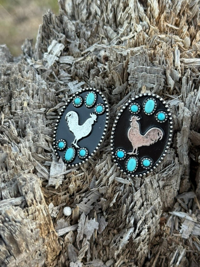 Western Rooster Turquoise Post Earrings
