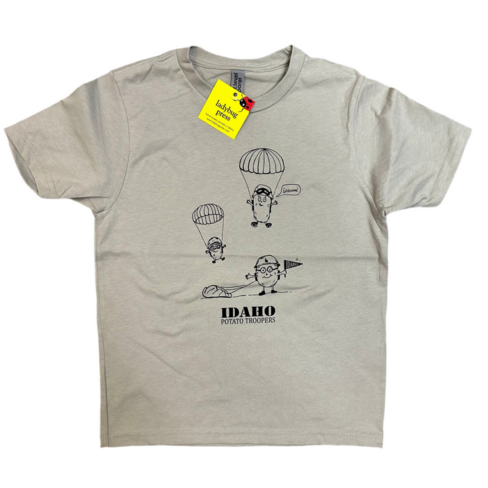 Youth Idaho Potato Troopers Gray T-Shirt, Eco Friendly Water based inks