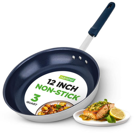 12" Nonstick Fry Pan - Easy Clean Ceramic Coating, Blue Silicone Handle