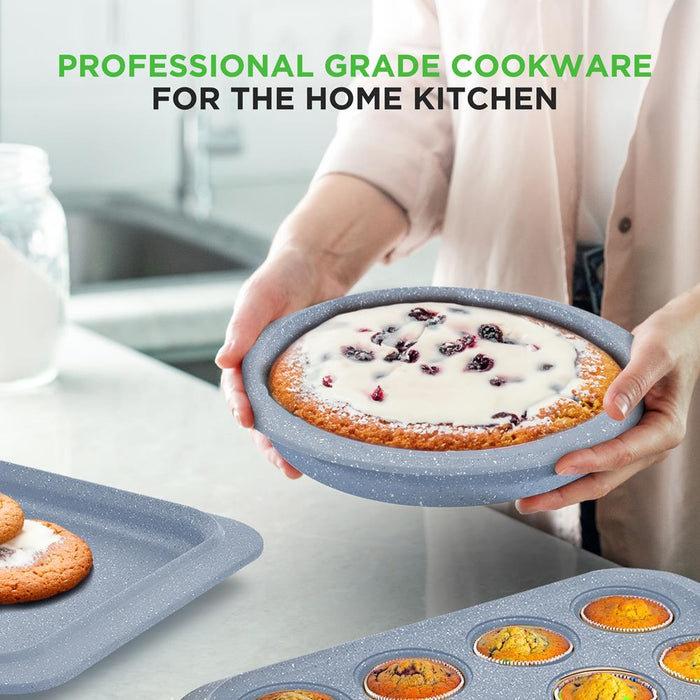 22-Piece Cookware Set, Non-Stick Marble Coating, Moon Grey
