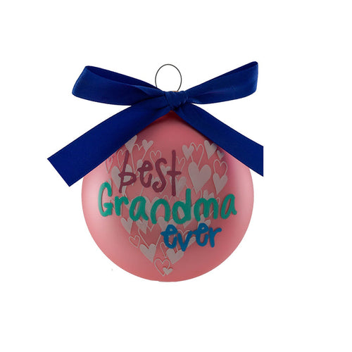 3 1/4" Pink Glass Ornament with Pink Grandma