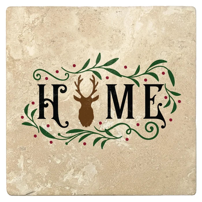 4" Absorbent Stone Christmas Drink Coasters, Home, 2 Sets of 4, 8 Pieces - Christmas by Krebs Wholesale