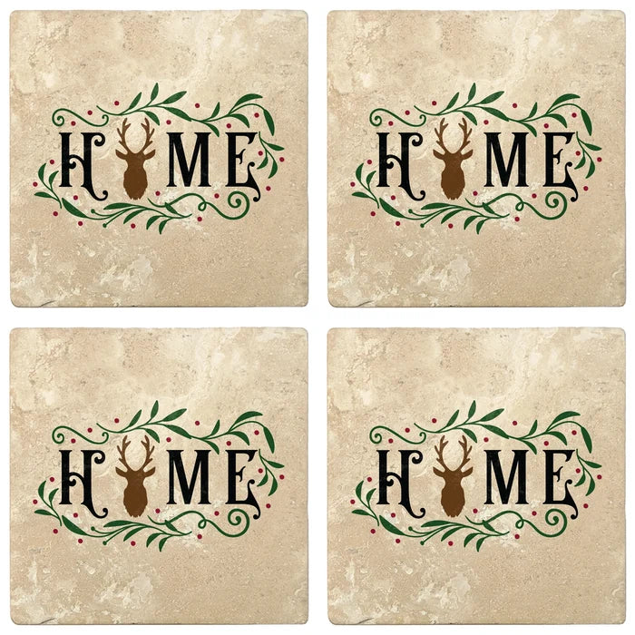 4" Absorbent Stone Christmas Drink Coasters, Home, 2 Sets of 4, 8 Pieces - Christmas by Krebs Wholesale