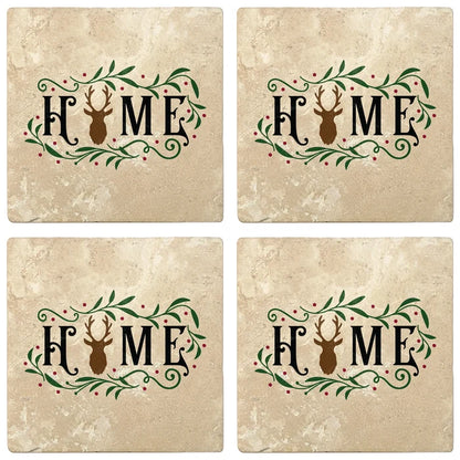 4" Absorbent Stone Christmas Drink Coasters, Home, 2 Sets of 4, 8 Pieces - Christmas by Krebs Wholesale