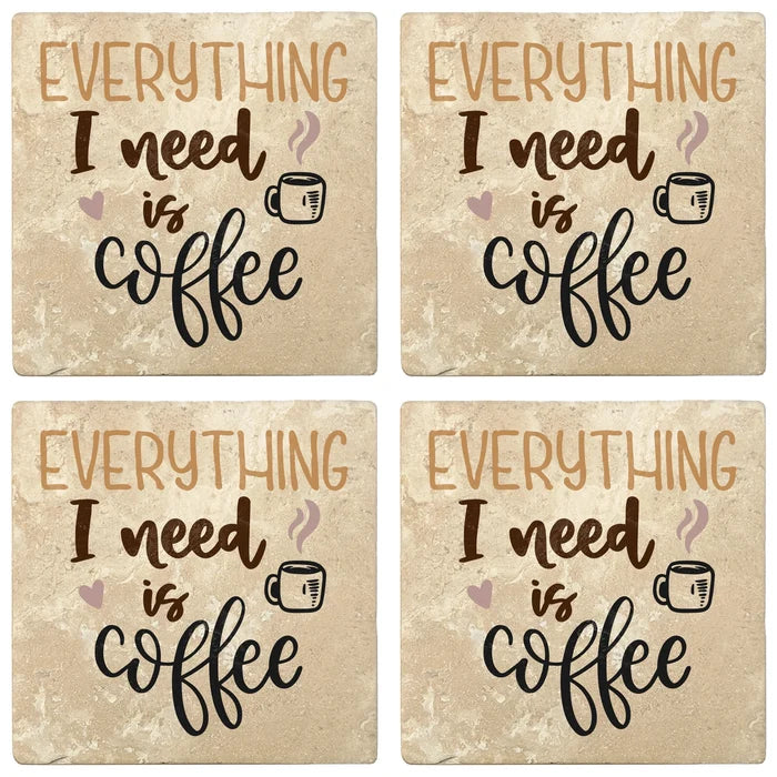4" Absorbent Stone Coffee Gift Coasters, Everything I Need Is Coffee, 2 Sets of 4, 8 Pieces - Christmas by Krebs Wholesale