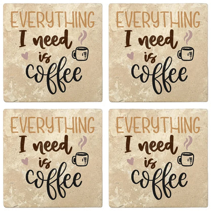 4" Absorbent Stone Coffee Gift Coasters, Everything I Need Is Coffee, 2 Sets of 4, 8 Pieces - Christmas by Krebs Wholesale