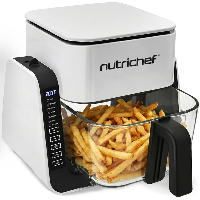 4 QT Air Fryer Grill Combo, Even Cooking, Glass Pot, White