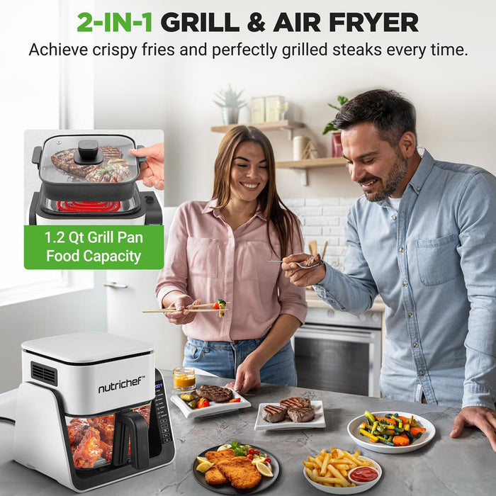 4 QT Air Fryer Grill Combo, Even Cooking, Glass Pot, White