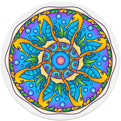 4" Round Ceramic Coasters - Mandala Seahorse, 4/Box, 2/Case, 8 Pieces - Christmas by Krebs Wholesale