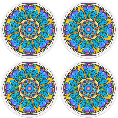 4" Round Ceramic Coasters - Mandala Seahorse, 4/Box, 2/Case, 8 Pieces - Christmas by Krebs Wholesale
