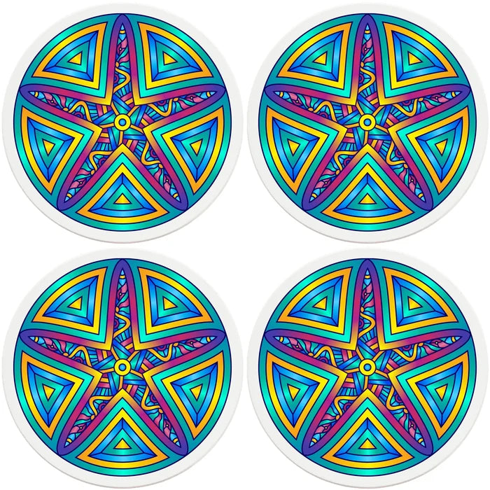 4" Round Ceramic Coasters - Mandala Starfish, 4/Box, 2/Case, 8 Pieces - Christmas by Krebs Wholesale