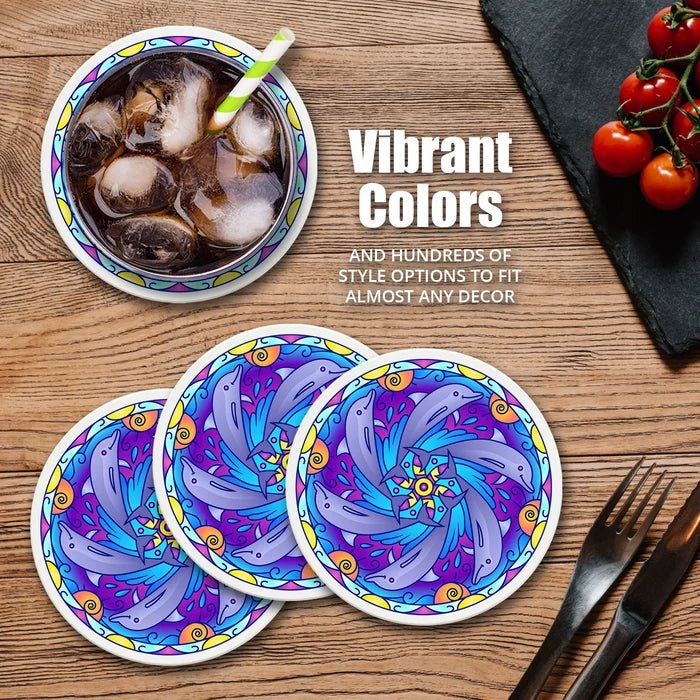 4" Round Ceramic Coasters - Mandala Starfish, 4/Box, 2/Case, 8 Pieces - Christmas by Krebs Wholesale