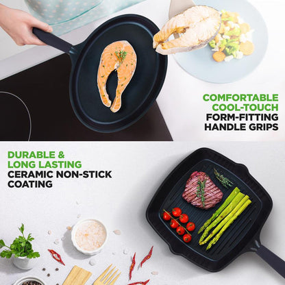5-Piece Nonstick Frying Pan Set, Even Heat Ceramic, Blue Diamond