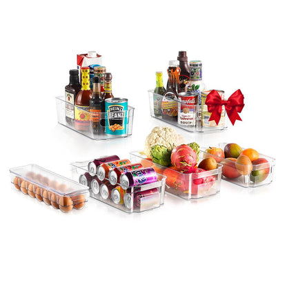 6-Piece Clear Fridge Organizer Set, BPA-Free, Shatter-Resistant Plastic