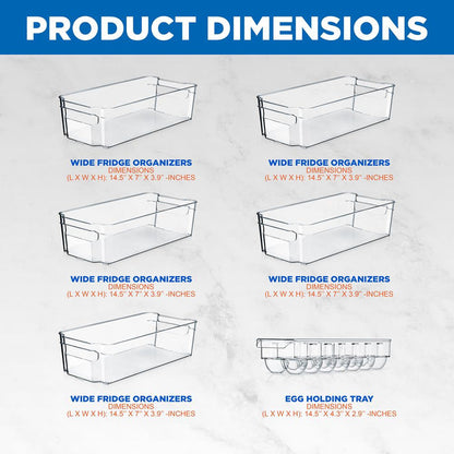 6-Piece Clear Fridge Organizer Set, BPA-Free, Shatter-Resistant Plastic