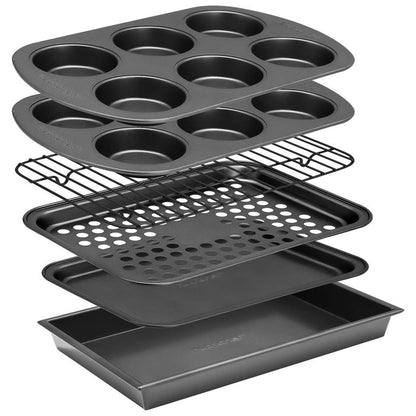 6-Piece Non-Stick Bakeware Set, Stackable Carbon Steel, Gray