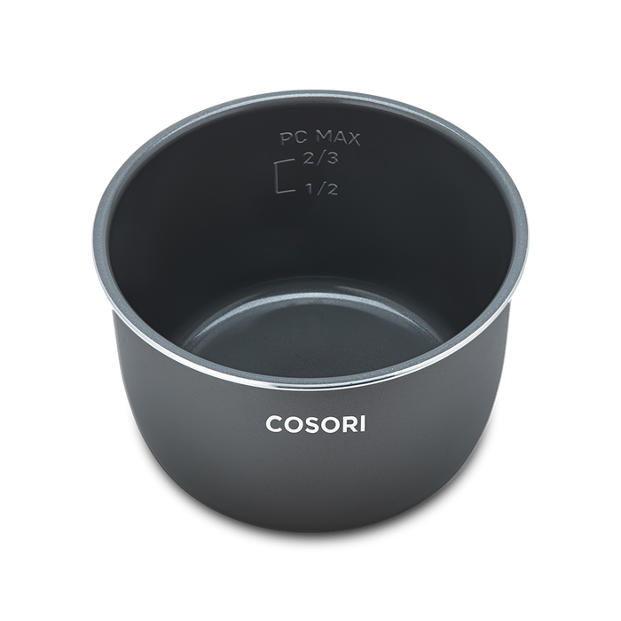 Removable nonstick inner pot with clear measurement markings for max fill and rice levels