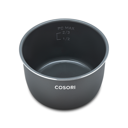 Removable nonstick inner pot with clear measurement markings for max fill and rice levels