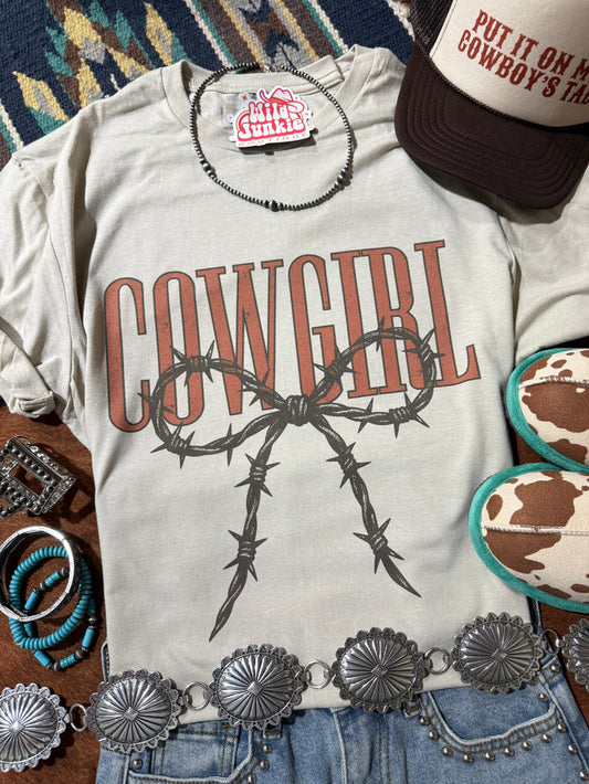 Cowgirl Barbed Wire Bow Graphic Tee