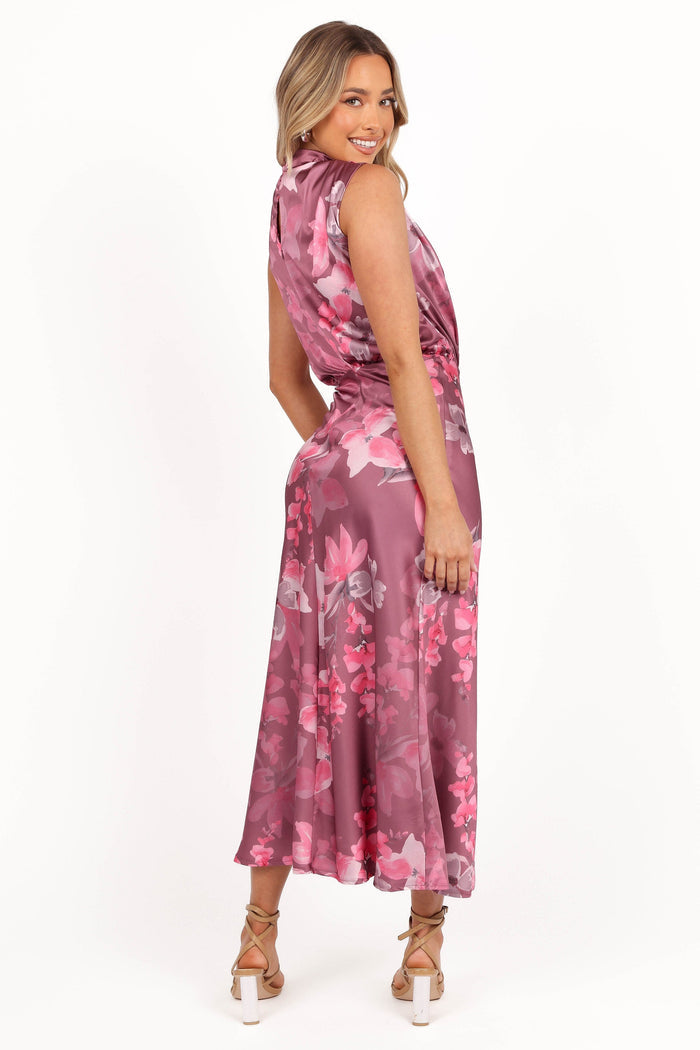 Petal and Pup USA DRESSES Anabelle Halter Neck Midi Dress - Dark Rose Floral