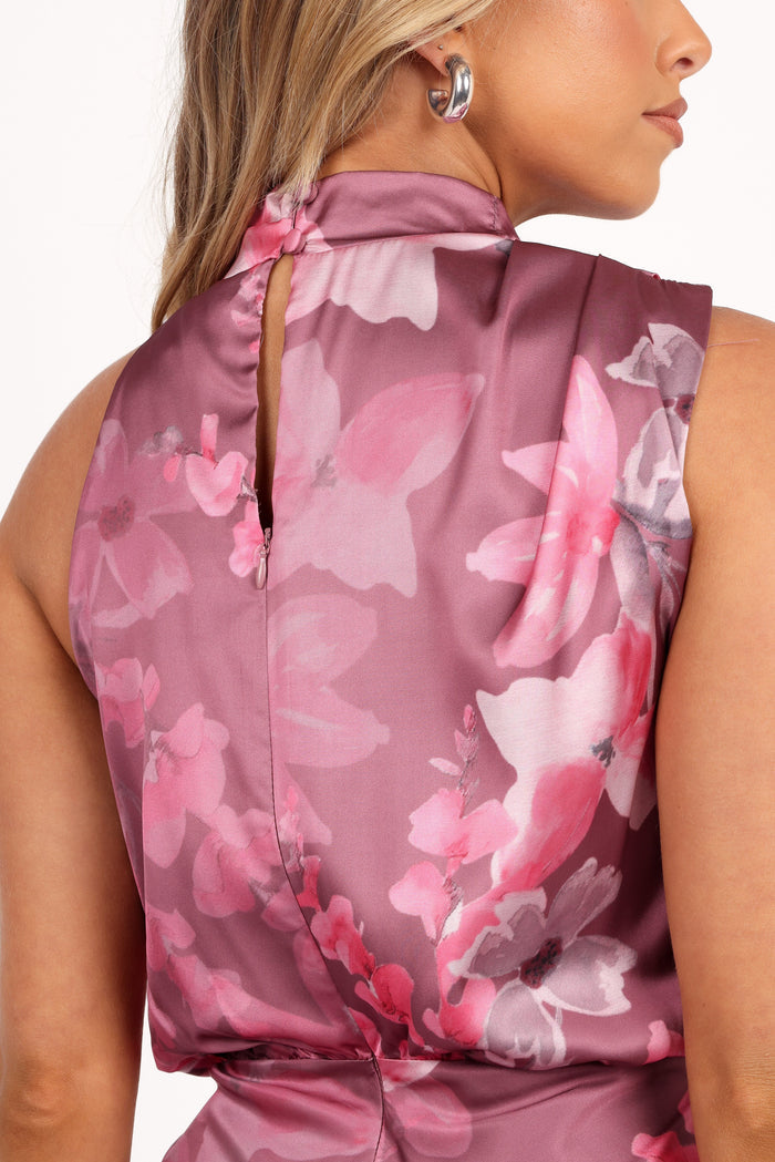 Petal and Pup USA DRESSES Anabelle Halter Neck Midi Dress - Dark Rose Floral
