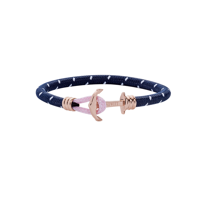 Ankerarmband Phrep Lite Roségold Nylon Marineblau Weiß Rosa