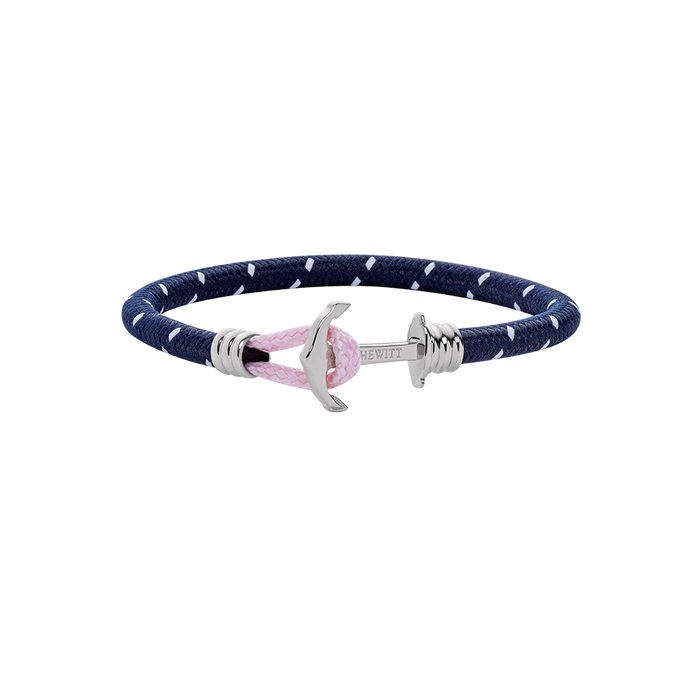 Ankerarmband Phrep Lite Silber Nylon Marineblau Weiß Rosa