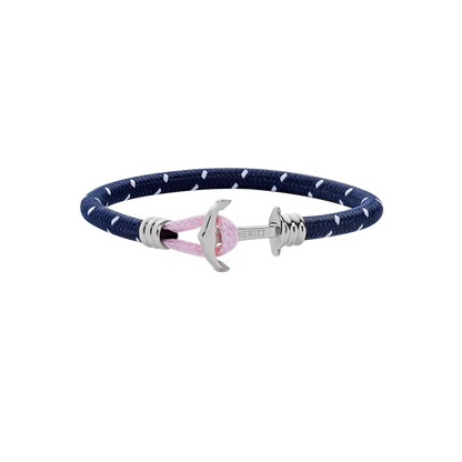 Ankerarmband Phrep Lite Silber Nylon Marineblau Weiß Rosa
