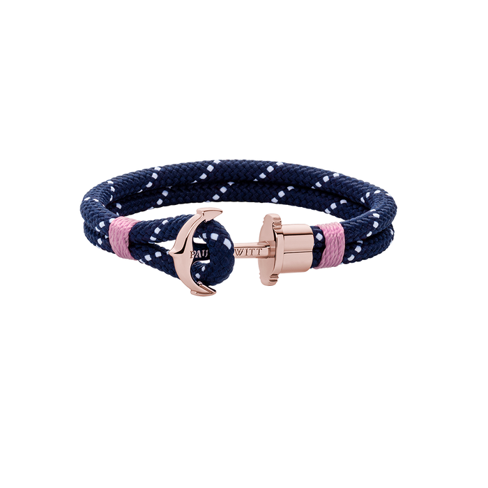 Ankerarmband Phrep Roségold Nylon Marineblau Weiß Rosa