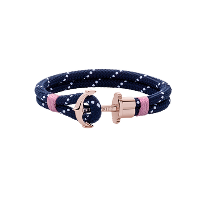 Ankerarmband Phrep Roségold Nylon Marineblau Weiß Rosa