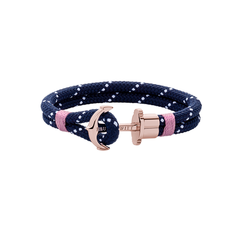 Ankerarmband Phrep Roségold Nylon Marineblau Weiß Rosa