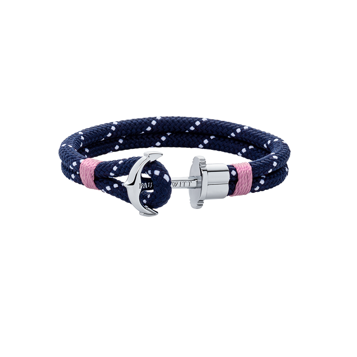 Ankerarmband Phrep Silber Nylon Marineblau Weiß Rosa
