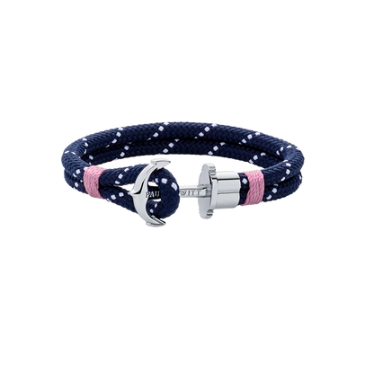 Ankerarmband Phrep Silber Nylon Marineblau Weiß Rosa
