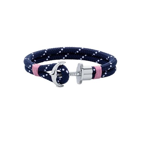 Ankerarmband Phrep Silber Nylon Marineblau Weiß Rosa