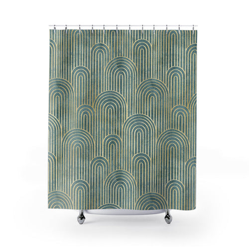 Art Deco Gatsby Shower Curtain Sage Green & Gold