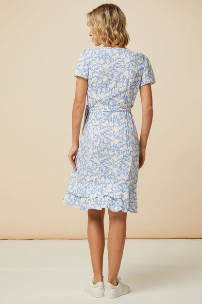 Aspiga Chelsea Wrap Dress Pained Floral White Blue - Dotique