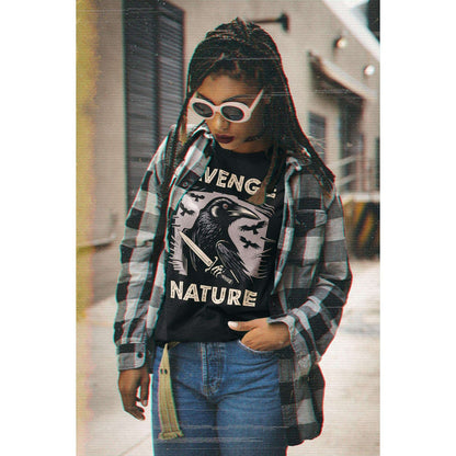 Avenge Nature, Green Eco Warrior for Mother Earth | Climate Chaos, 6th Great Extinction | A Murder of Crows & Owls Funny Graphic Art T-Shirt