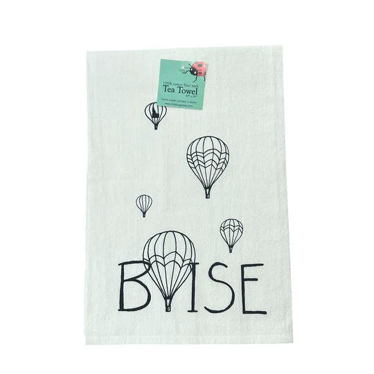 Balloons Over Boise Tea Towel, Screen Printed flour sack towel