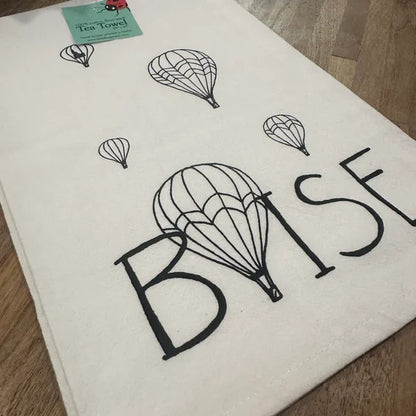 Balloons Over Boise Tea Towel, Screen Printed flour sack towel