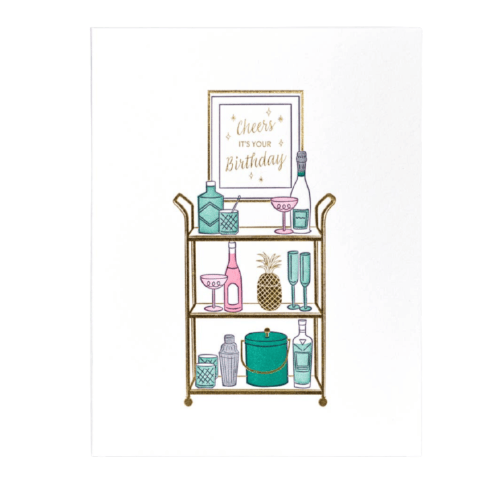 Elum Designs Bday, Cheers Bar Cart - Greeting Card